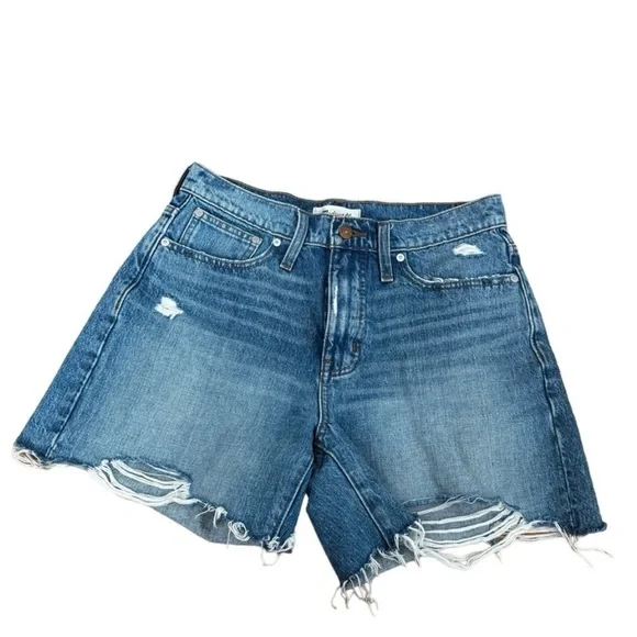 Madewell Relaxed Mid Length Distressed Denim Shorts - Picture 5 of 8